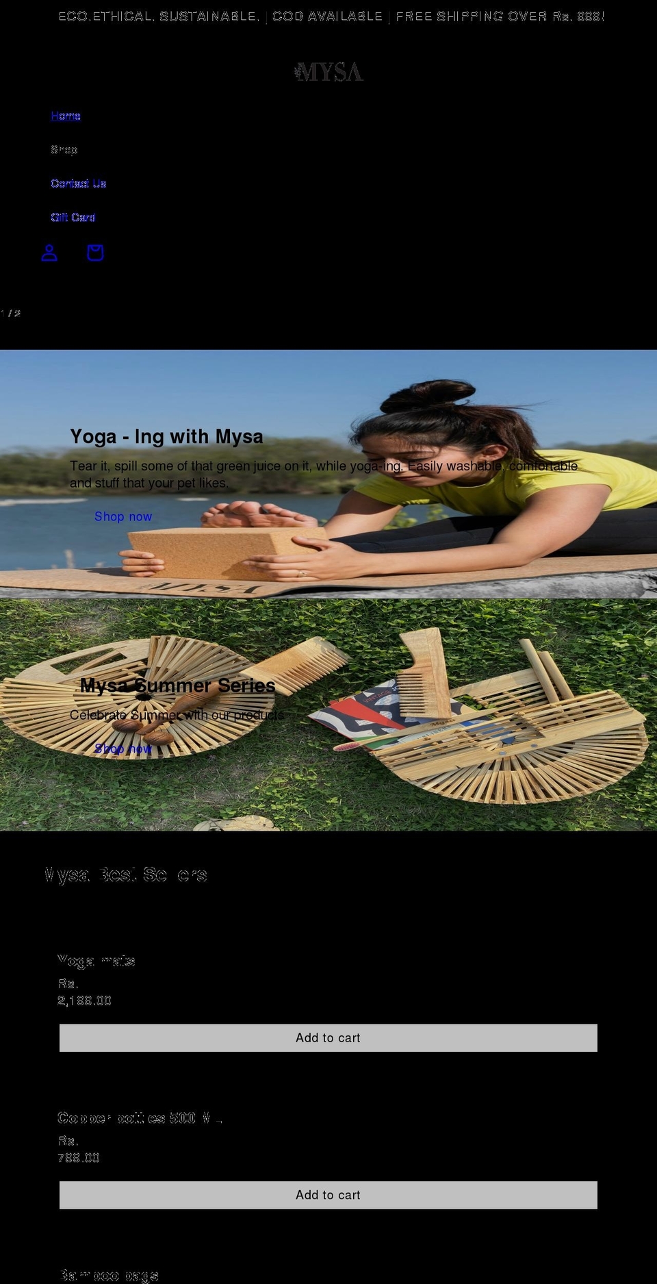 mysa.world shopify website screenshot