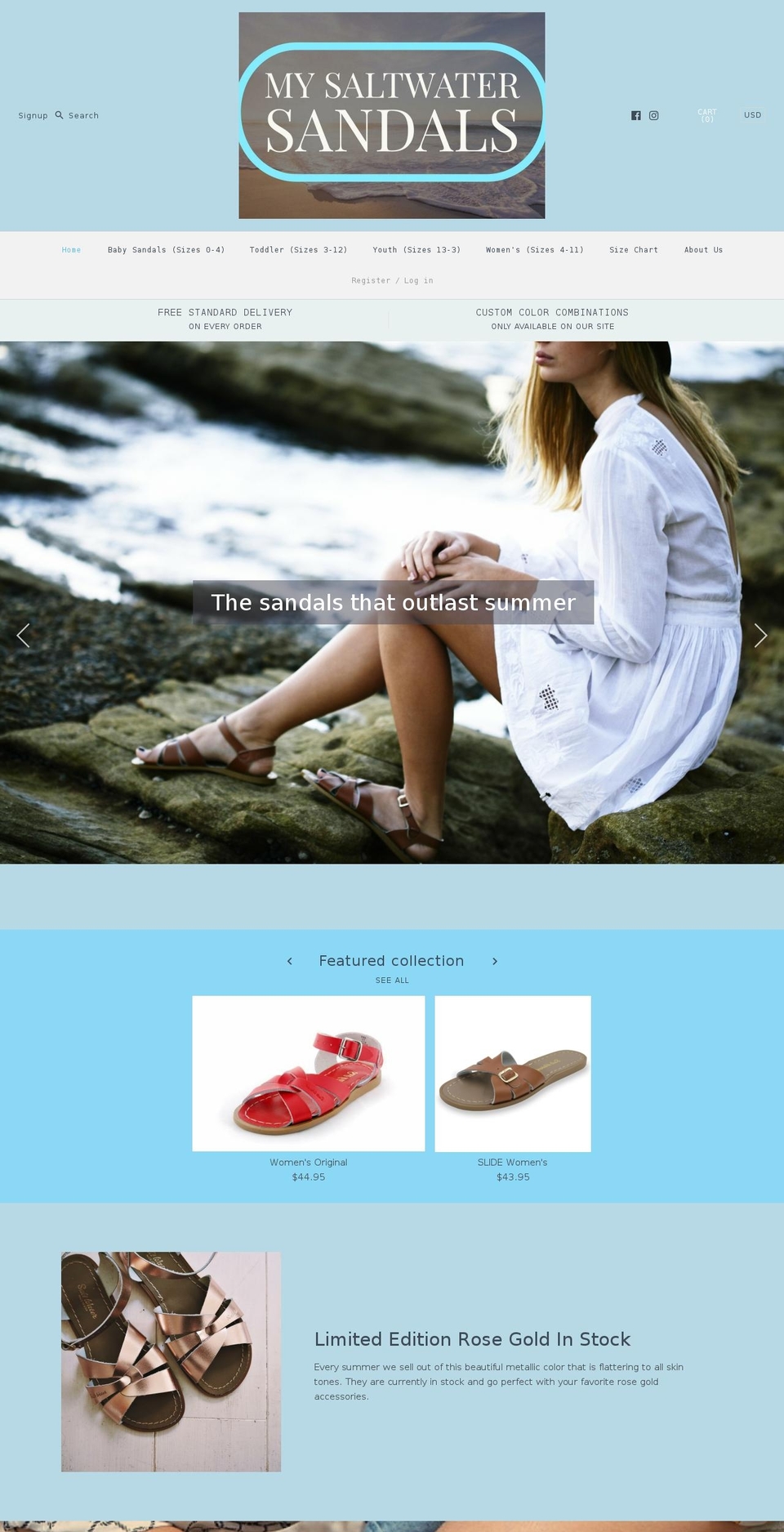 mysaltwatersandals.com shopify website screenshot