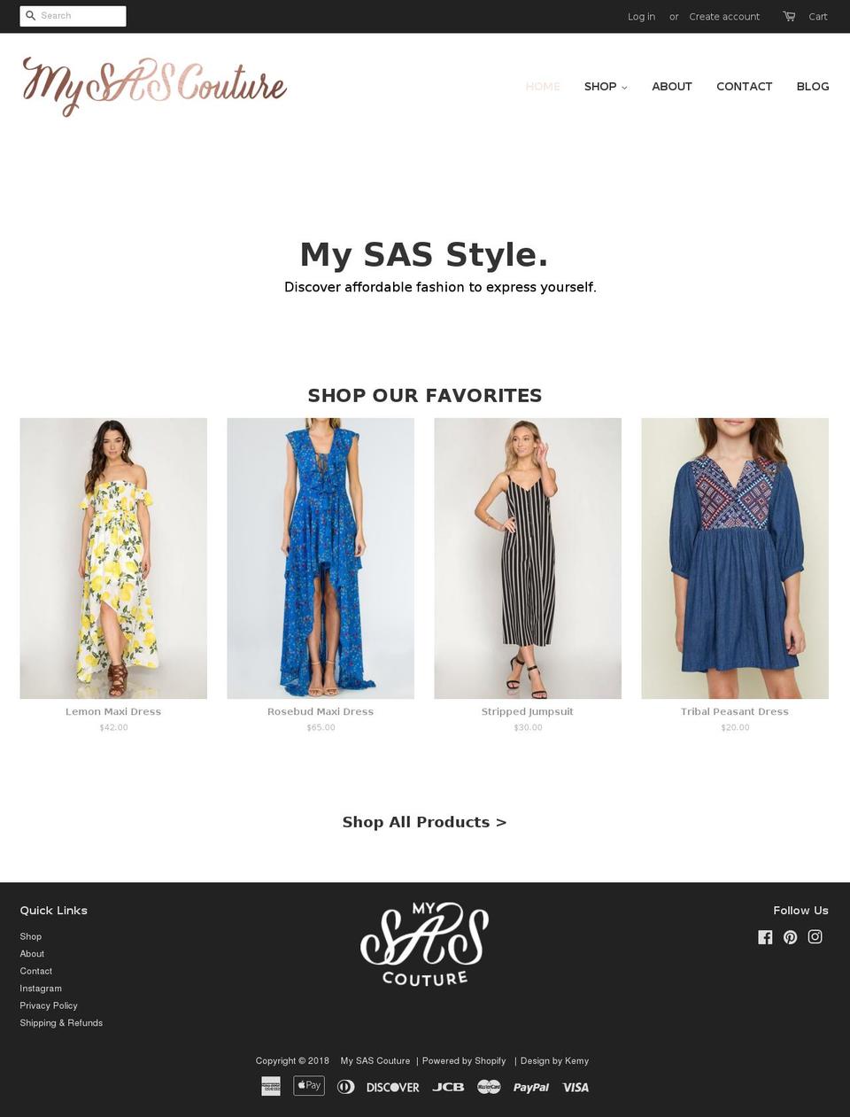 mysascouture.com — Shopify storefront screenshot