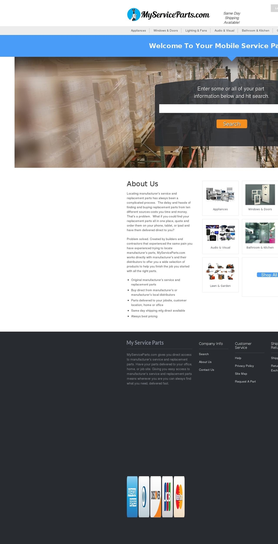 myserviceparts.com shopify website screenshot