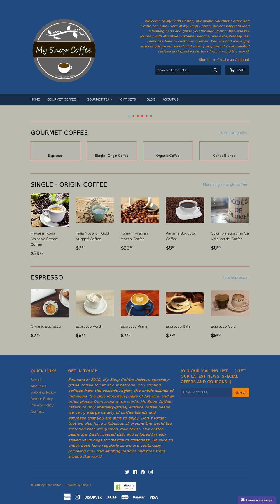myshopcoffee.com — Shopify storefront screenshot