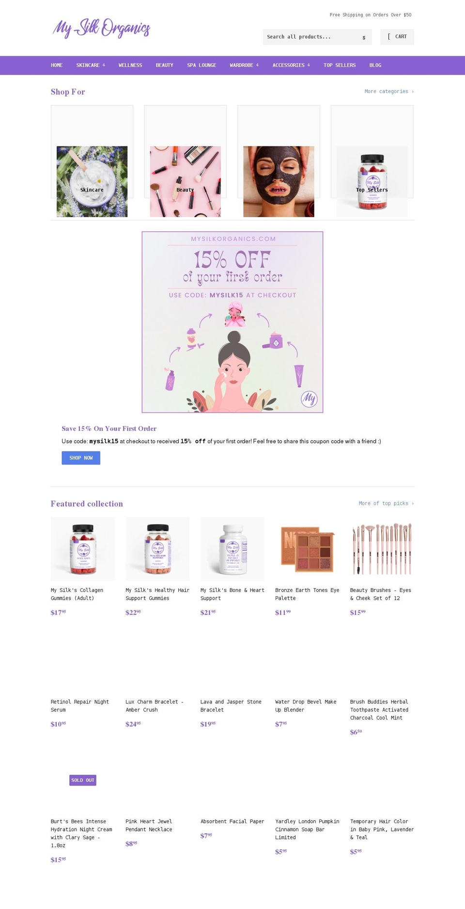 mysilkorganics.com shopify website screenshot