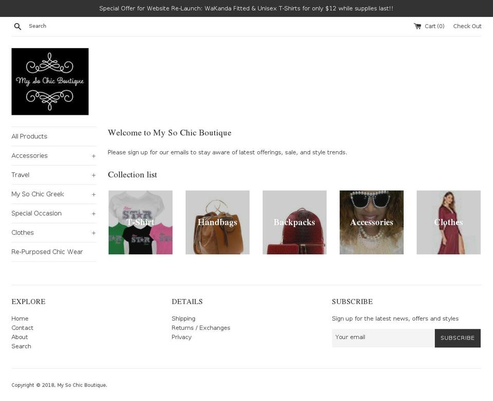 mysochicboutique.com — Shopify storefront screenshot
