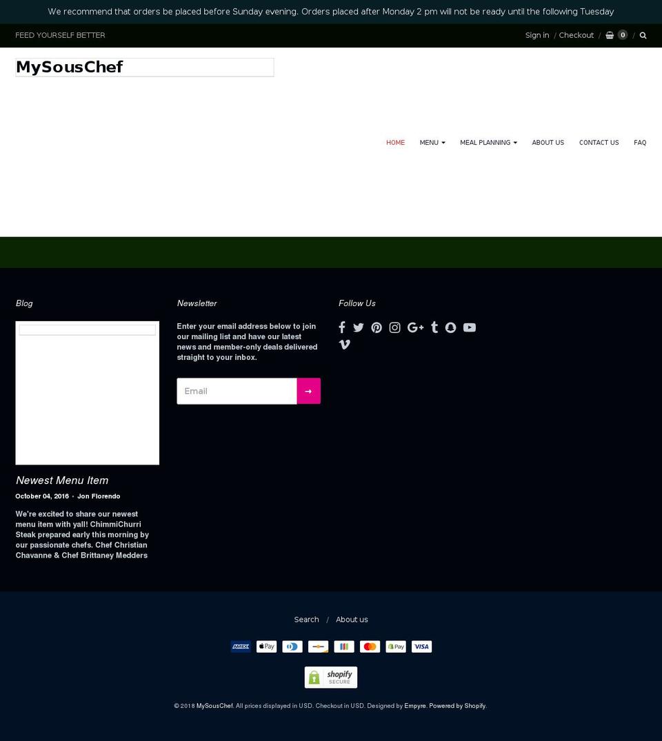 mysouscheftyler.com — Shopify storefront screenshot