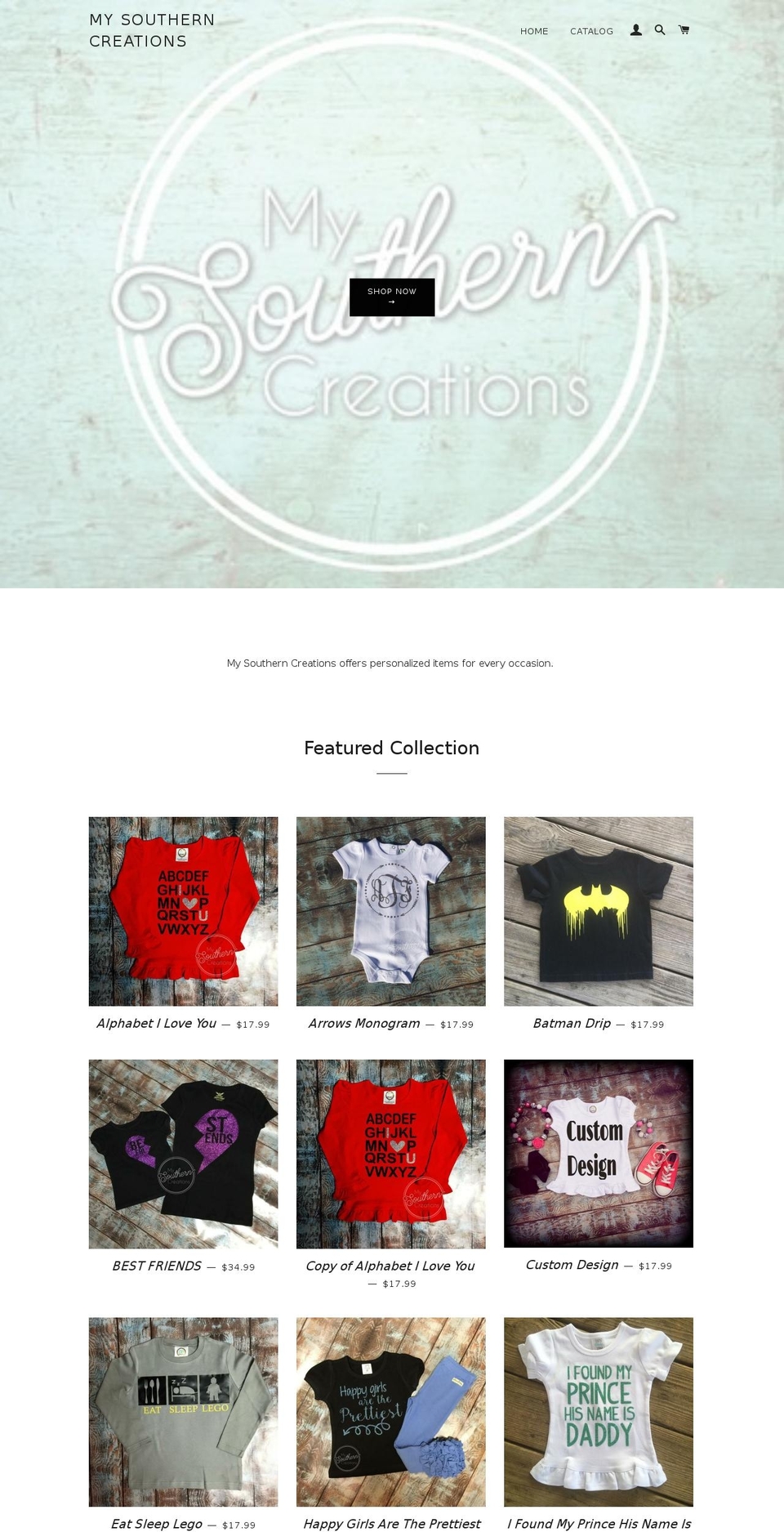 mysoutherncreations.com shopify website screenshot