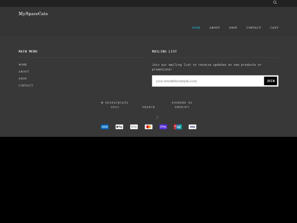 myspacecats.com shopify website screenshot
