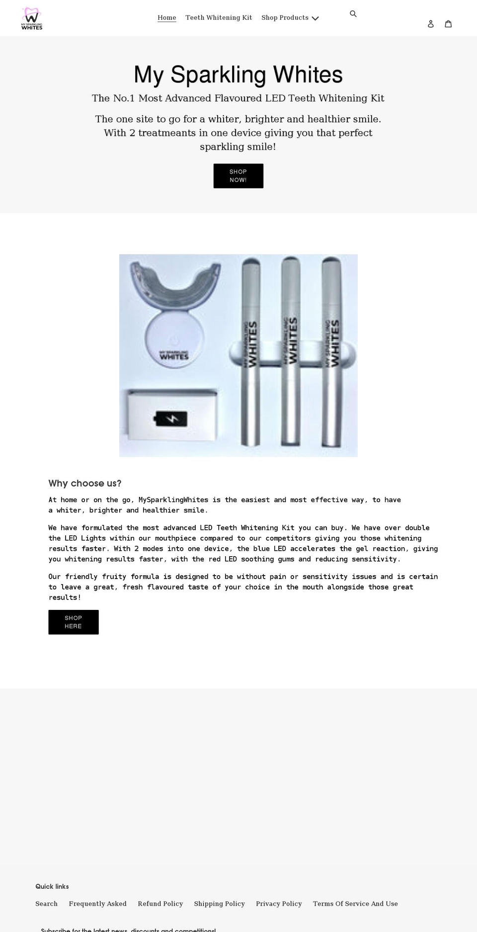 mysparklingwhites.com shopify website screenshot