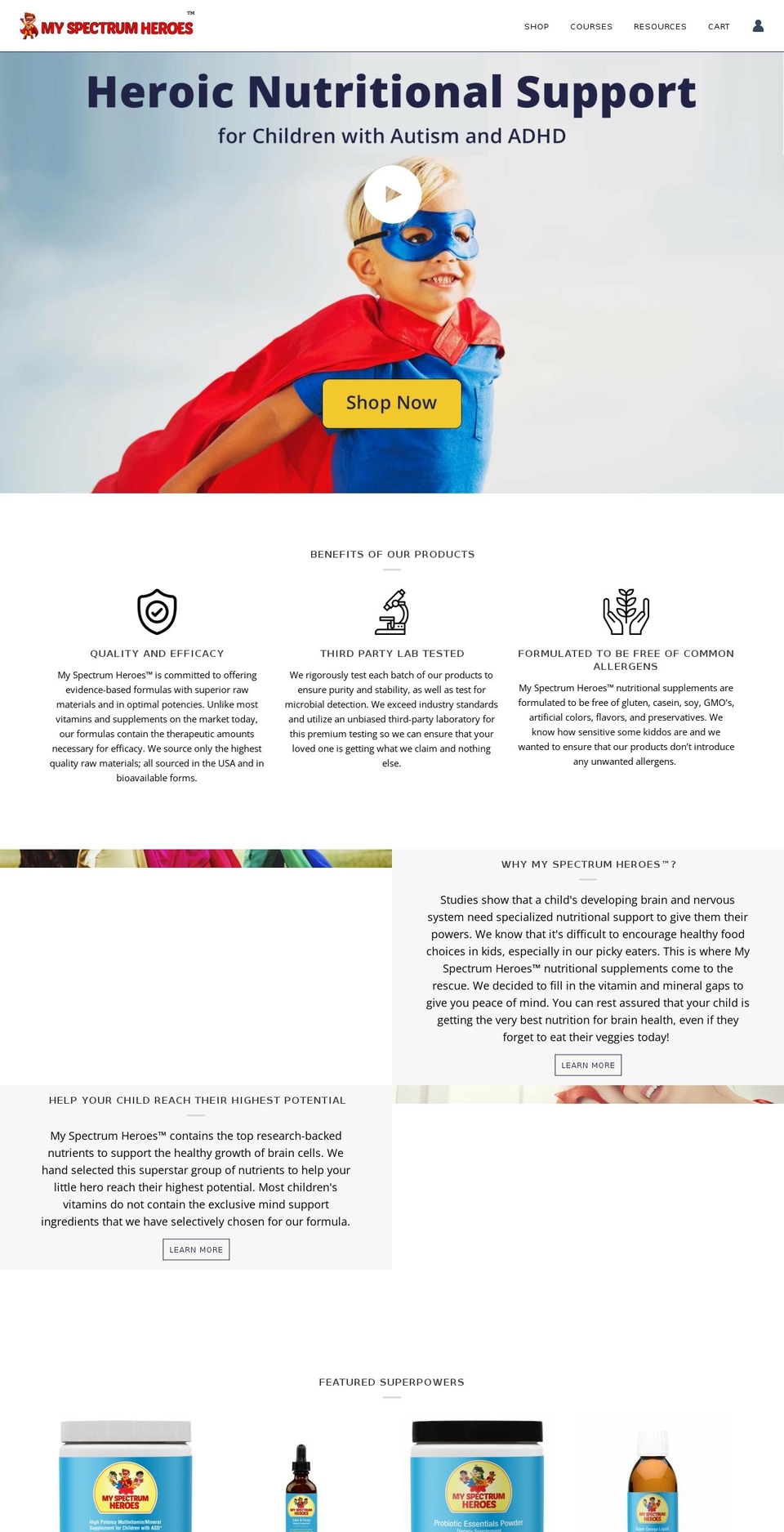 myspectrumheroes.com shopify website screenshot