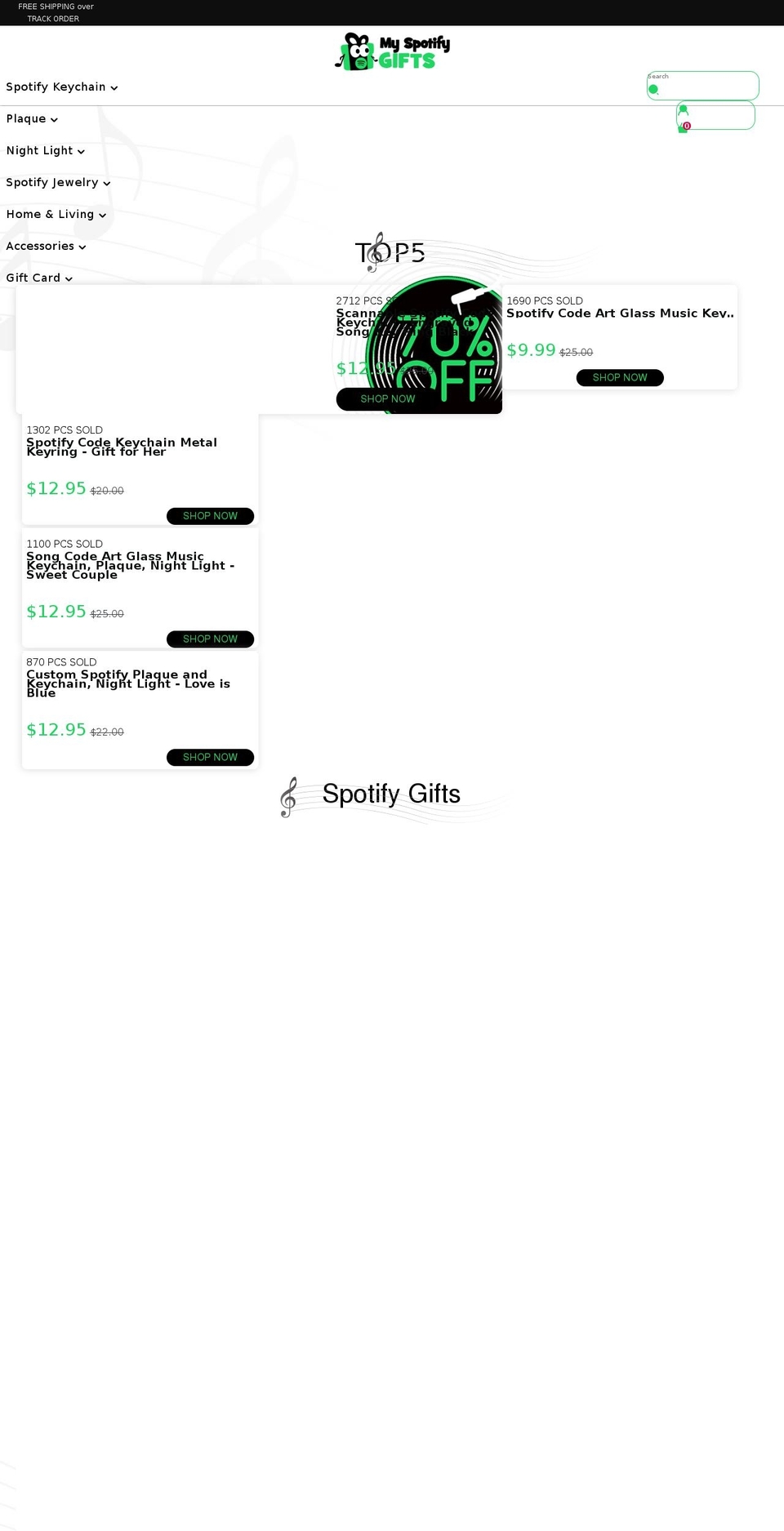 myspotifygifts.com shopify website screenshot