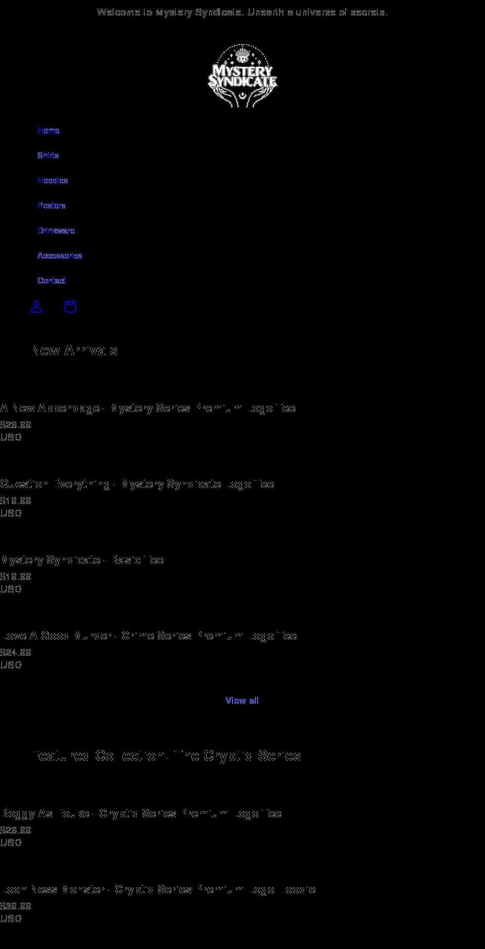 mysterysyndicate.com shopify website screenshot