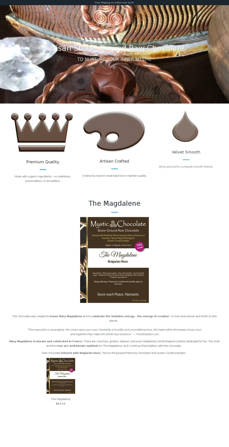 mystic-chocolate.com shopify website screenshot