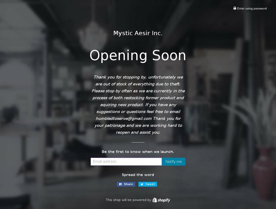 mysticaesir.com — Shopify storefront screenshot
