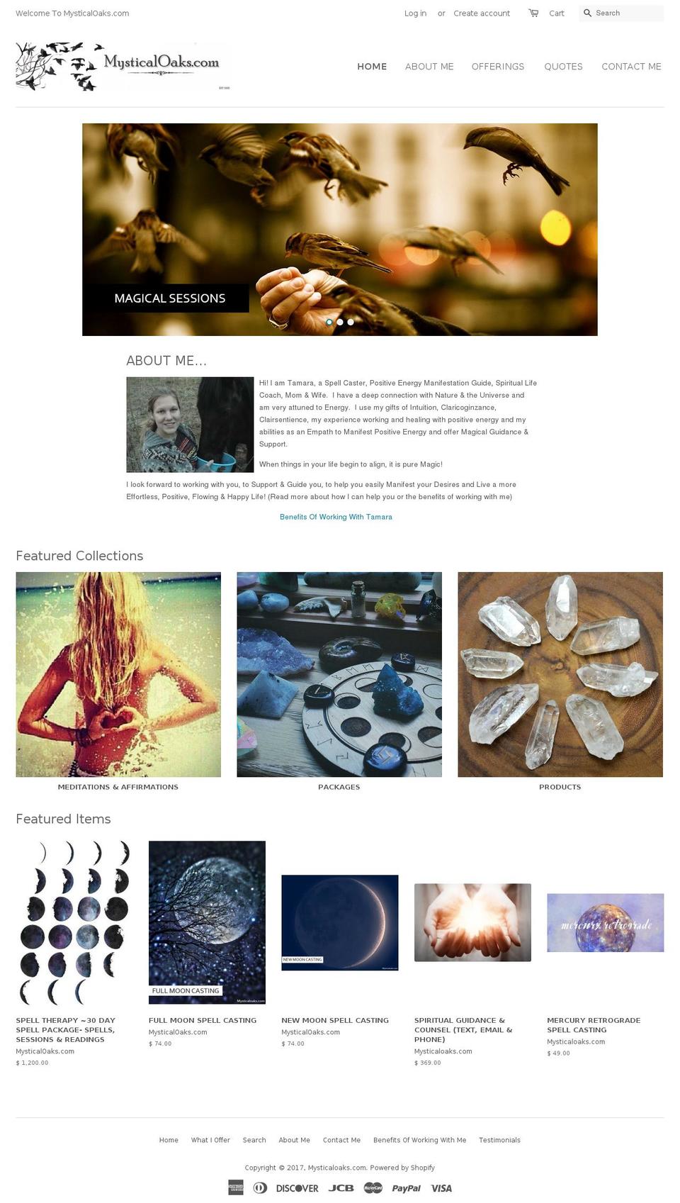 mysticaloaks.com shopify website screenshot