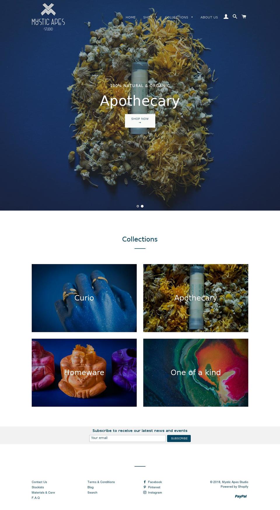mysticapesstudio.com — Shopify storefront screenshot