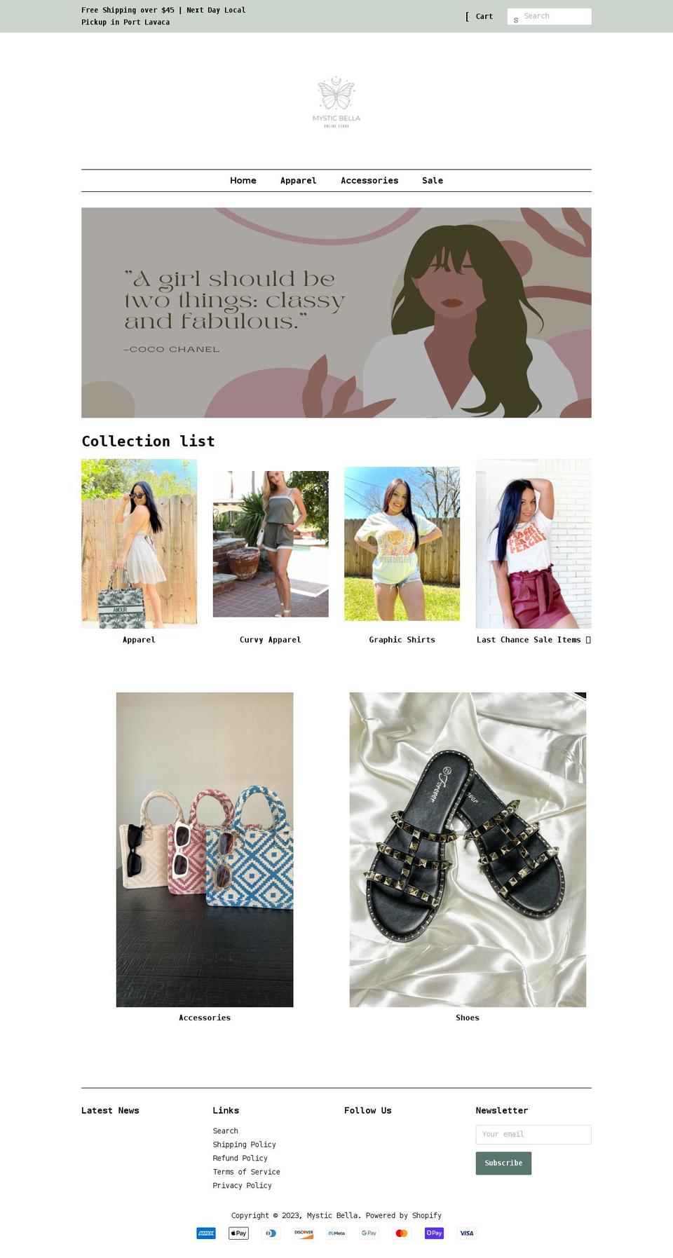 mysticbella.store shopify website screenshot