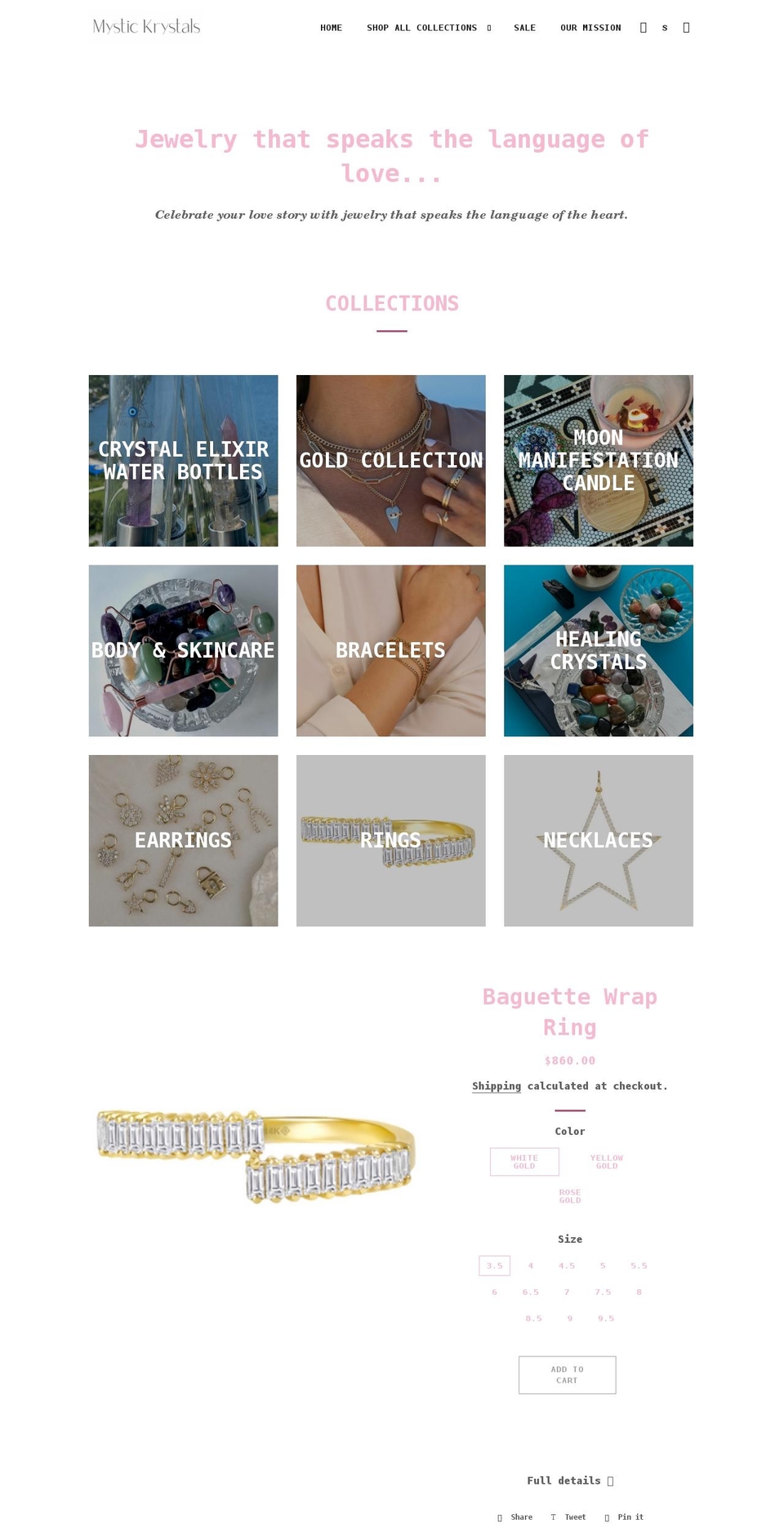 mystickrystals.com shopify website screenshot