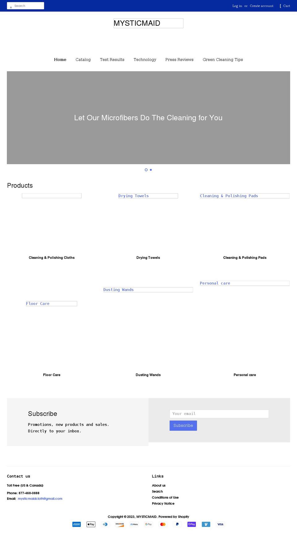 mysticmaid.com shopify website screenshot