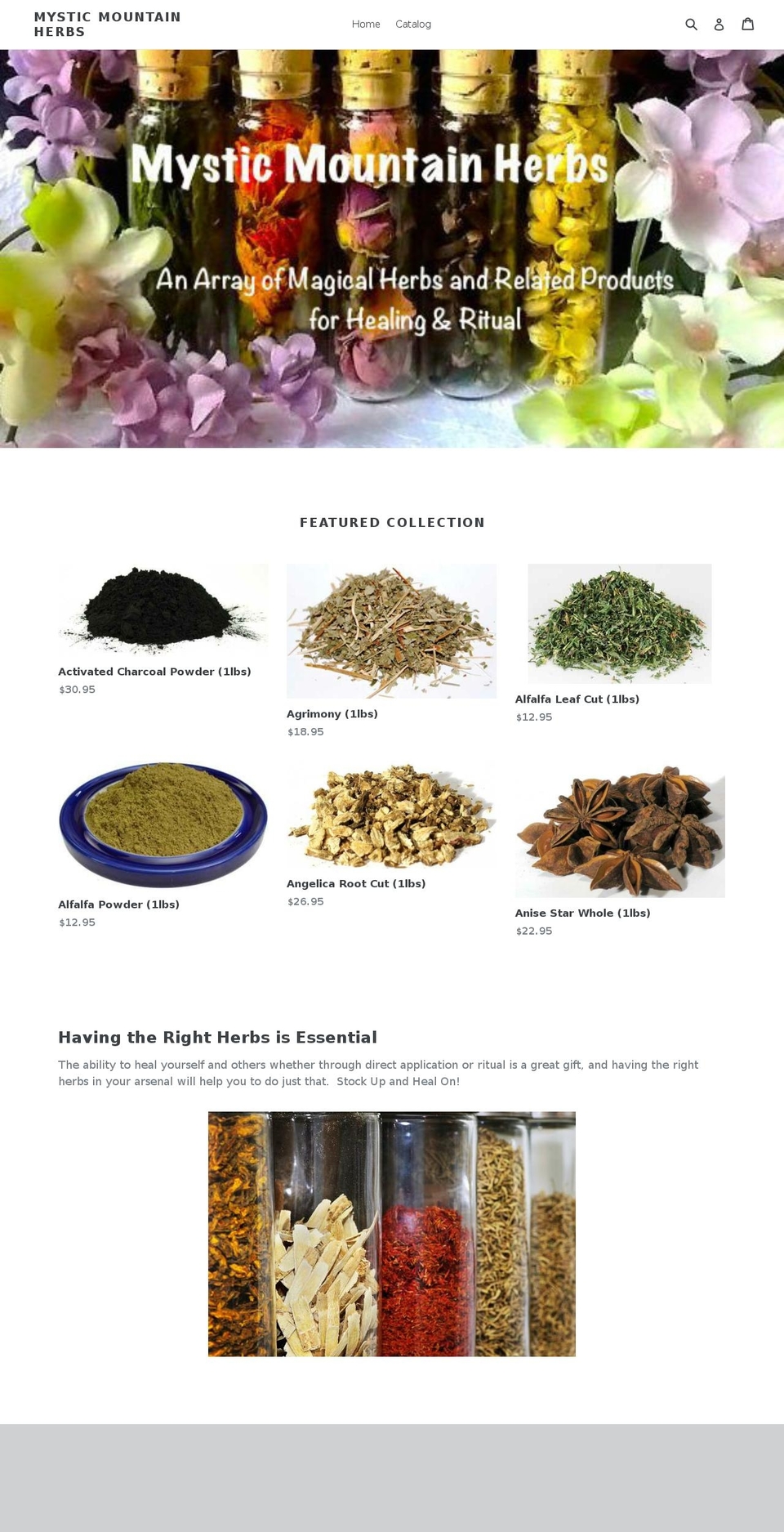 mysticmountainherbs.biz shopify website screenshot