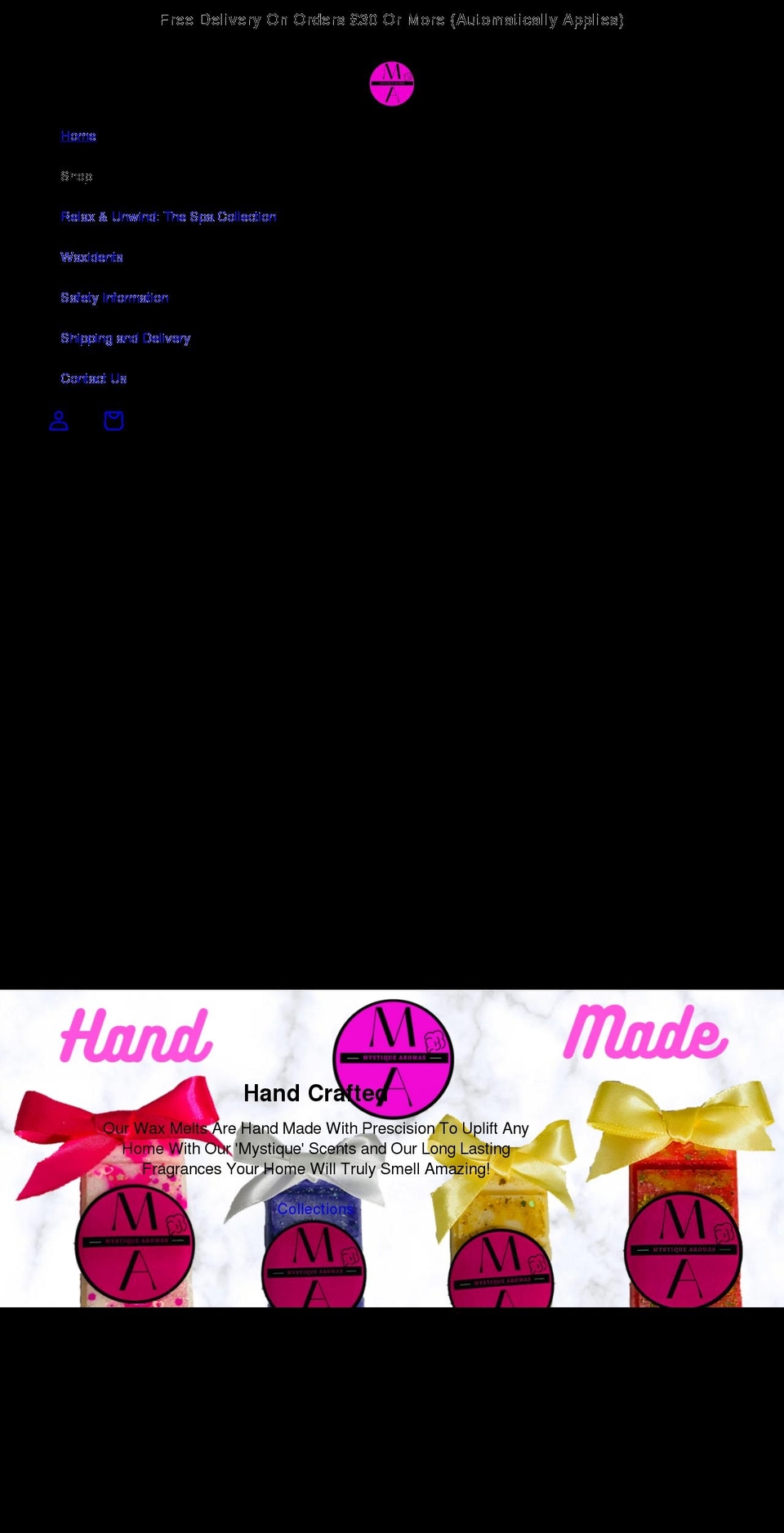 mystiquearomas.com shopify website screenshot