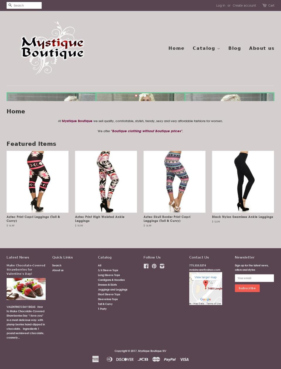 mystiqueboutiquenv.com shopify website screenshot