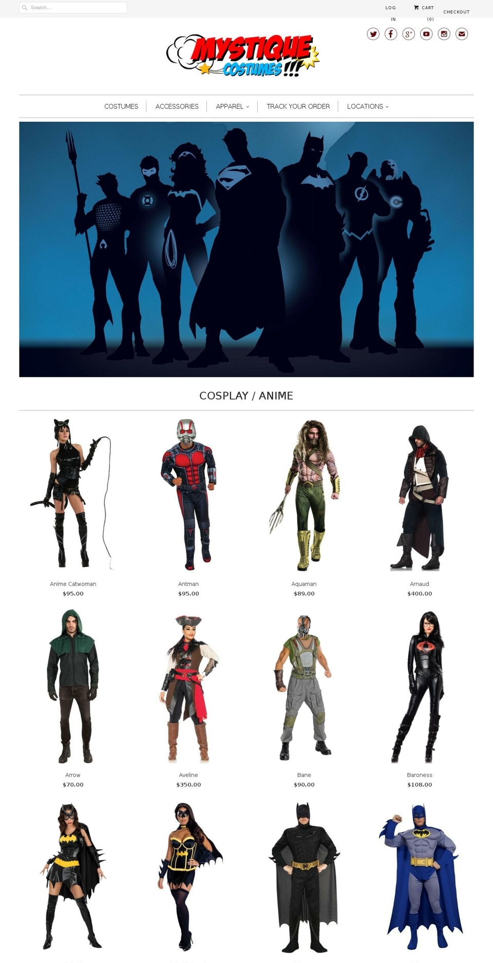 mystiquecostumes.com shopify website screenshot