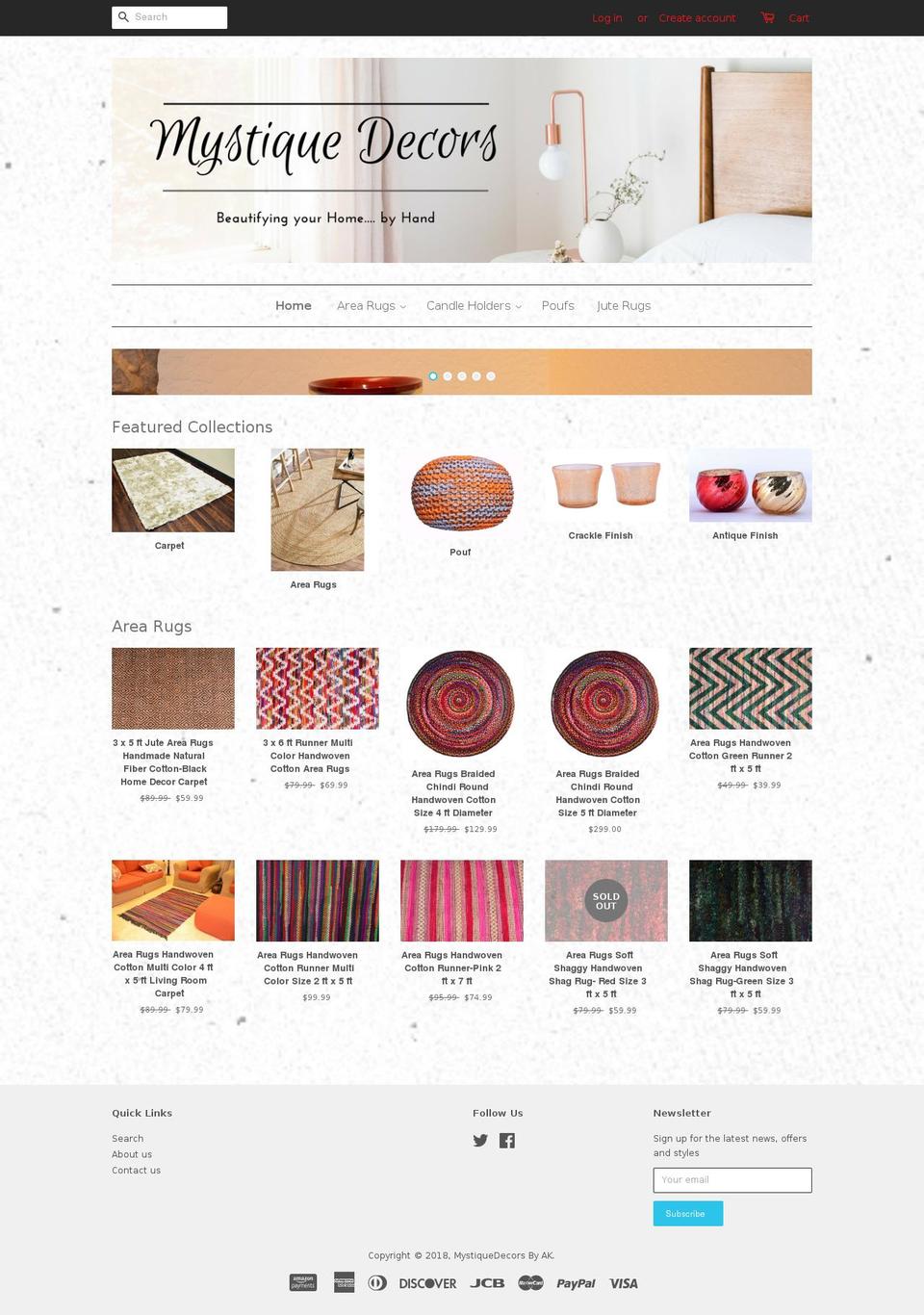 mystiquedecors.com — Shopify storefront screenshot