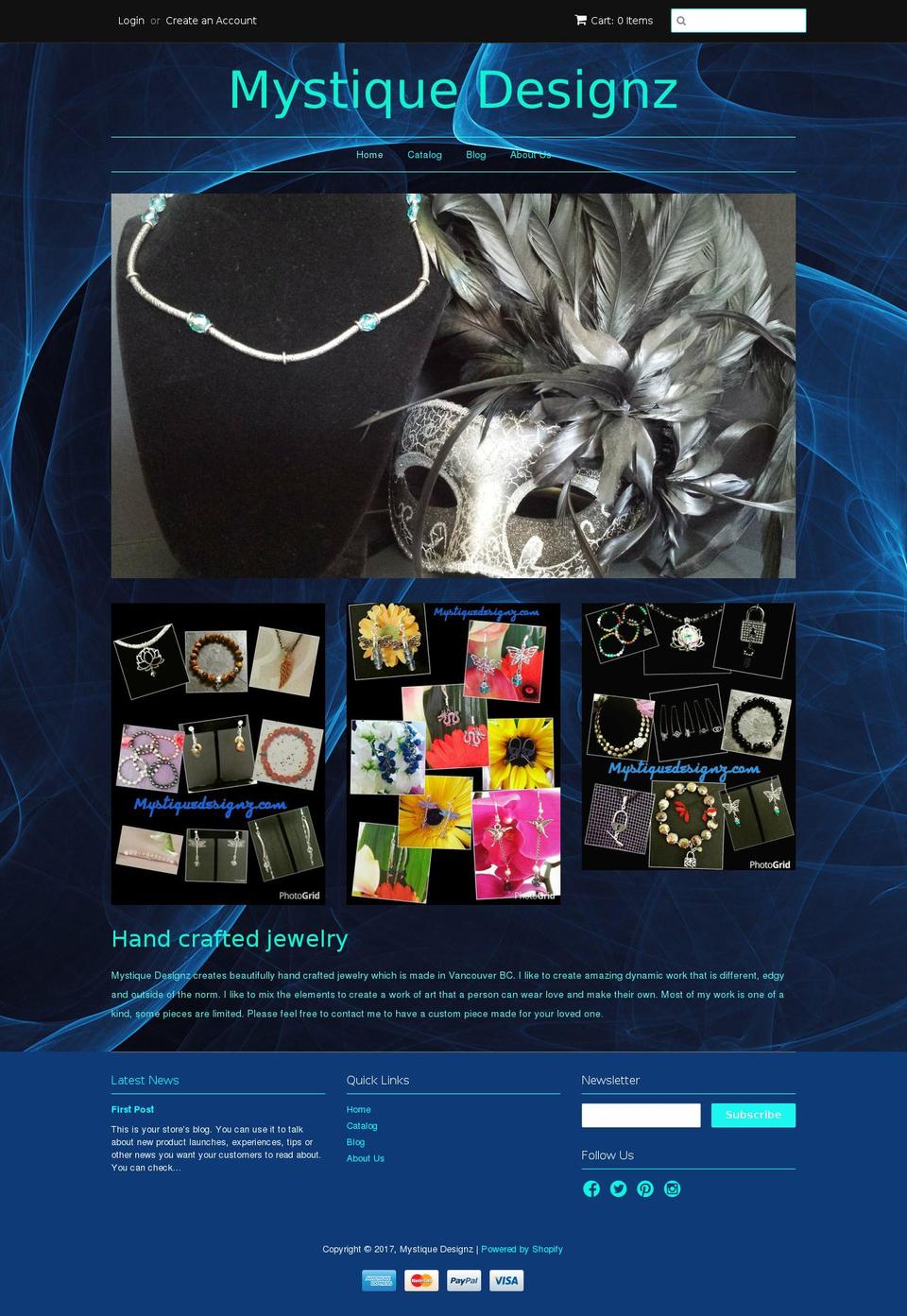 mystiquedesignz.com shopify website screenshot