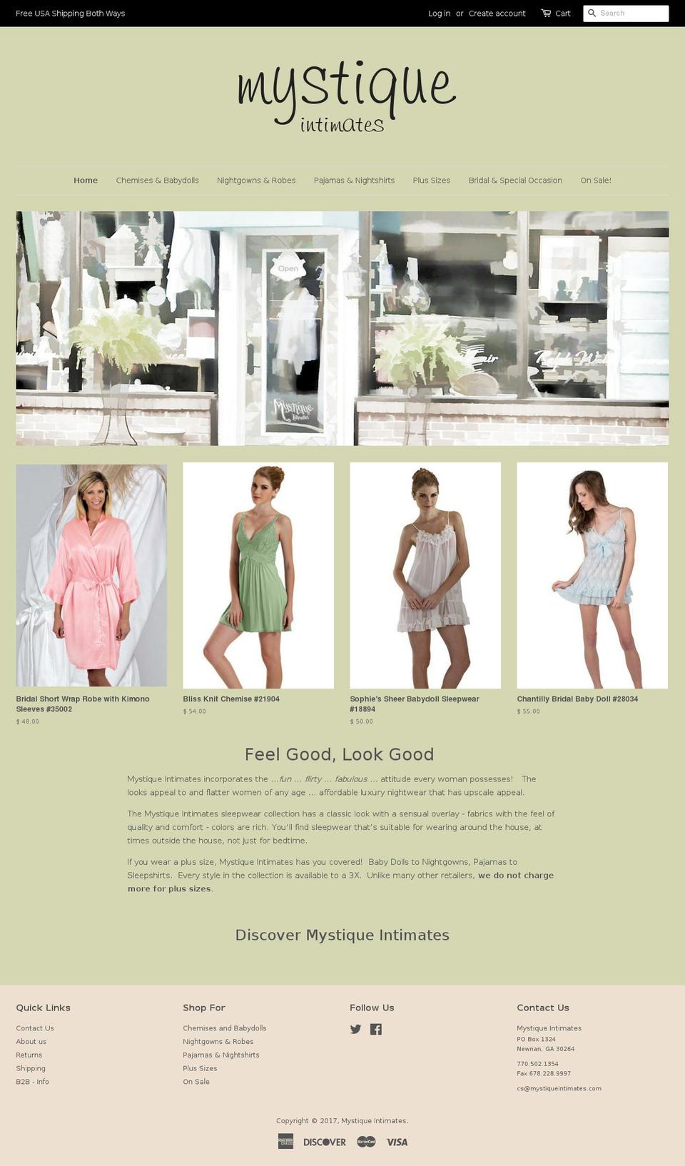 mystiqueintimates.com shopify website screenshot