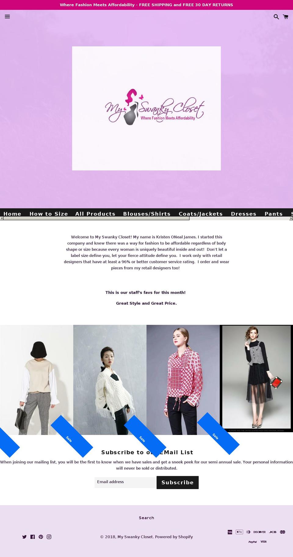 myswankycloset.com — Shopify storefront screenshot