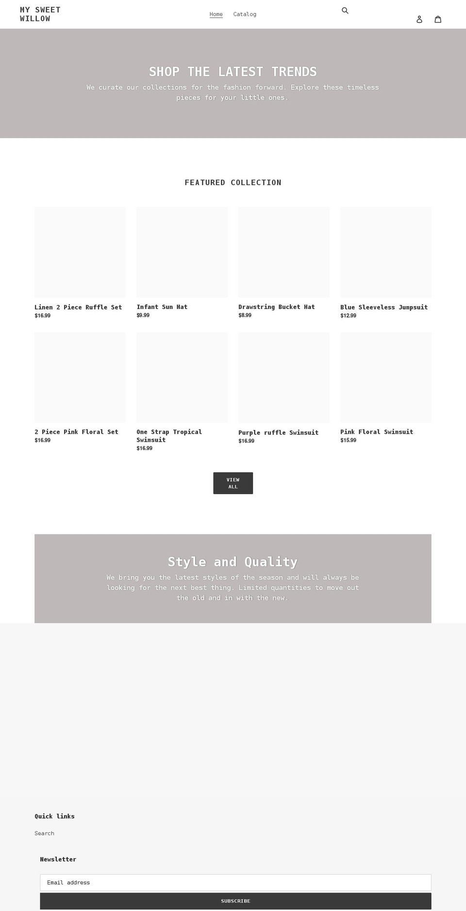 mysweetwillow.com shopify website screenshot