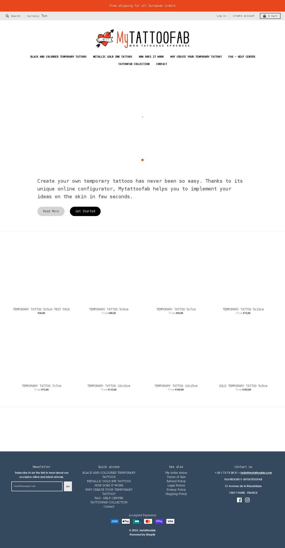 mytattoofab.com shopify website screenshot