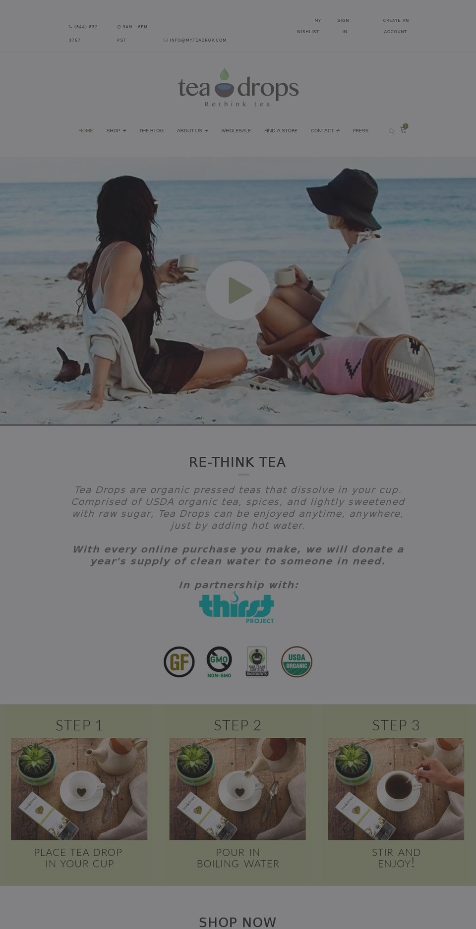 myteadrop.com shopify website screenshot