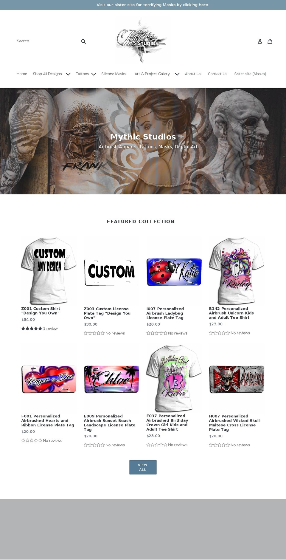 mythicairbrush.com shopify website screenshot