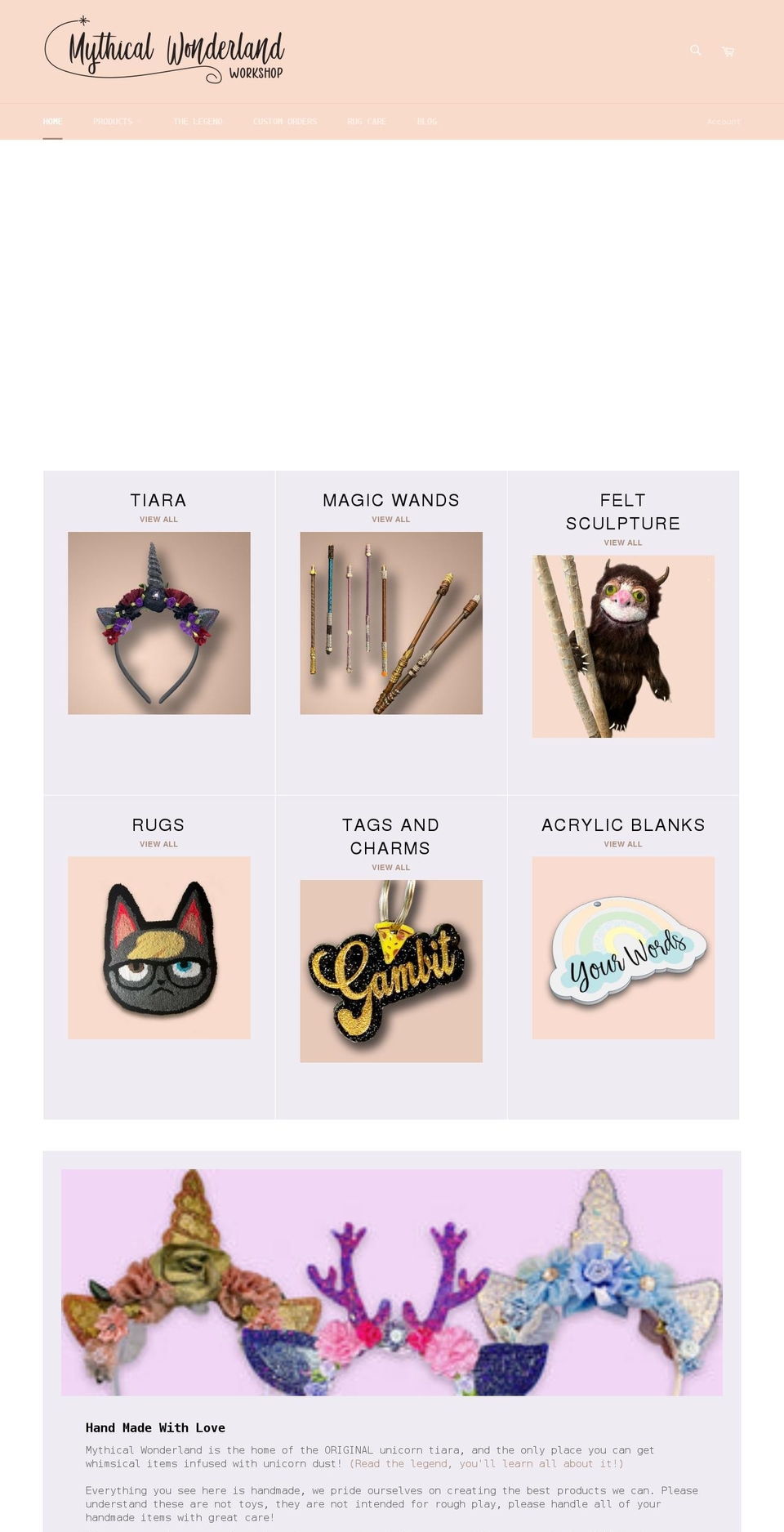mythicalwonderlandworkshop.com shopify website screenshot