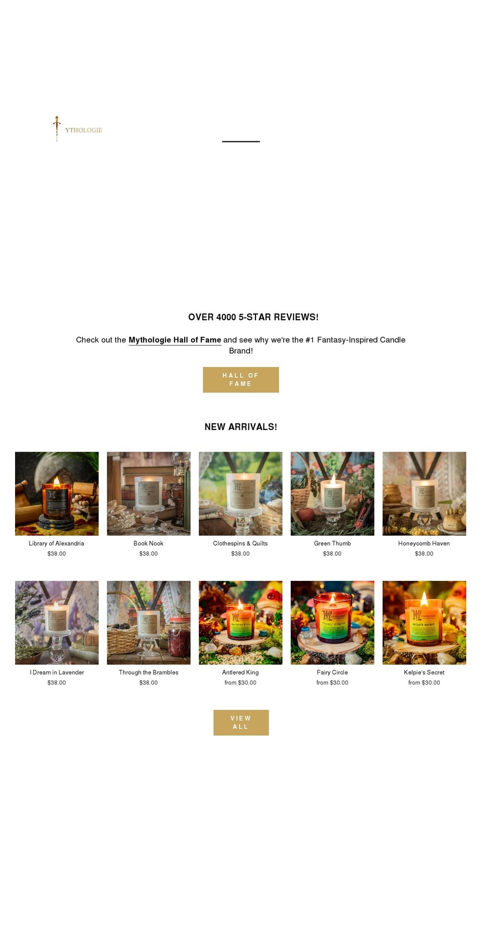 mythologiecandles.com shopify website screenshot