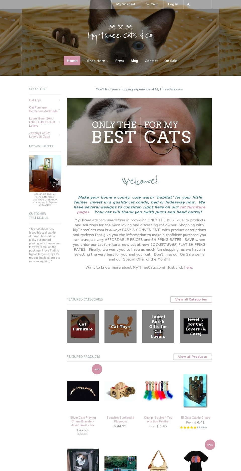mythreecats.com shopify website screenshot
