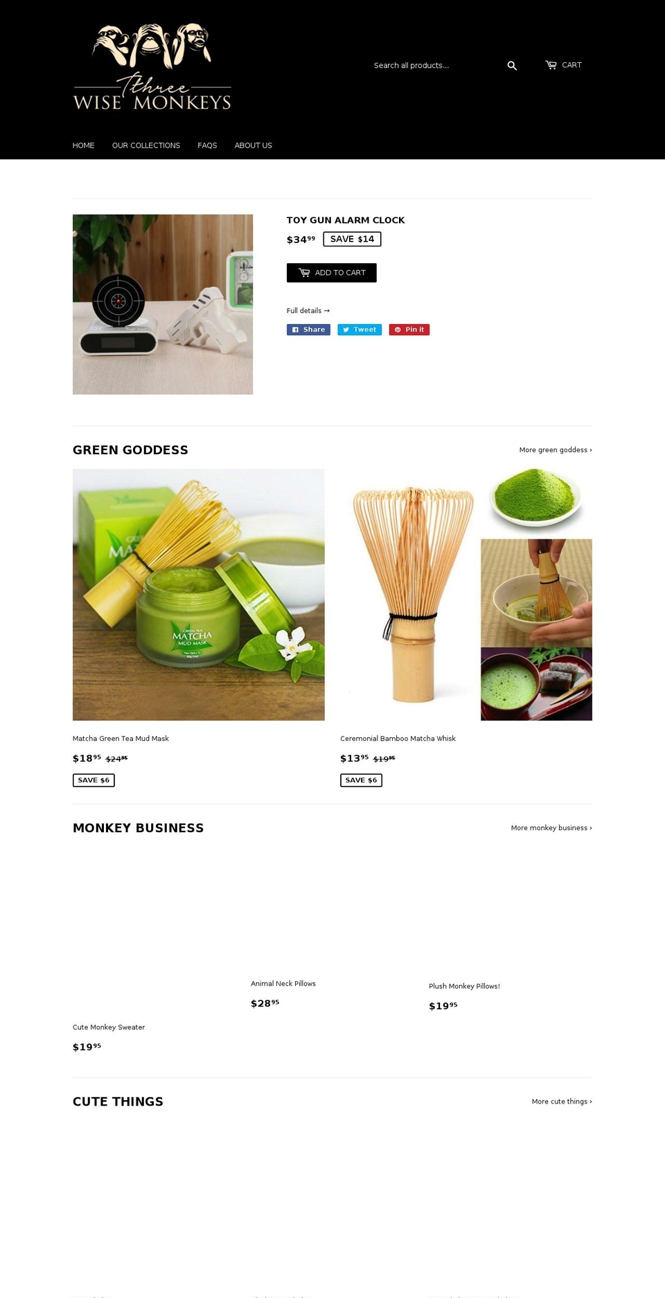 mythreewisemonkeys.com — Shopify storefront screenshot
