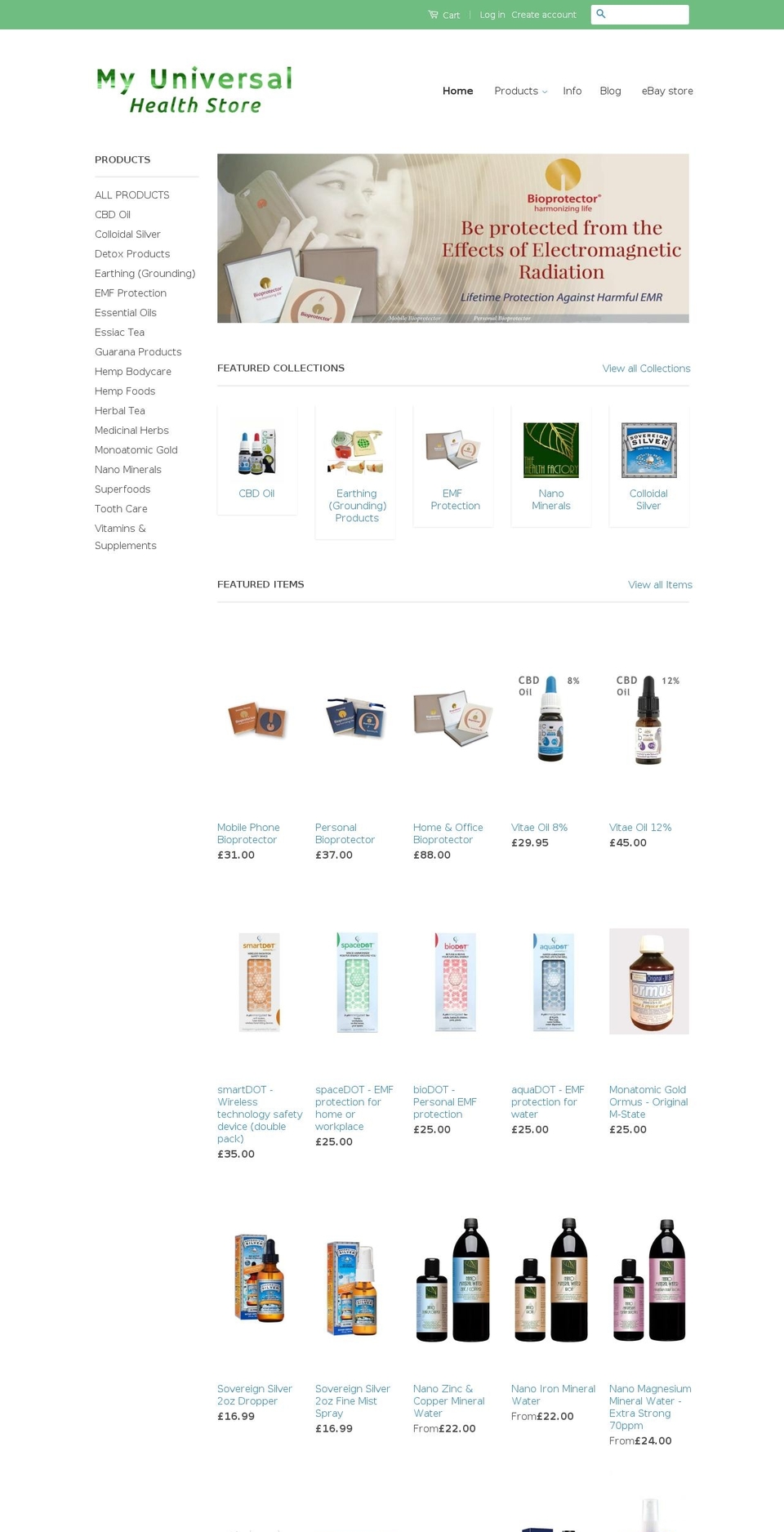 myuniversalhealthstore.com shopify website screenshot