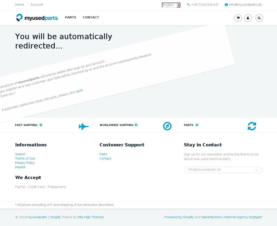 myusedparts.de shopify website screenshot