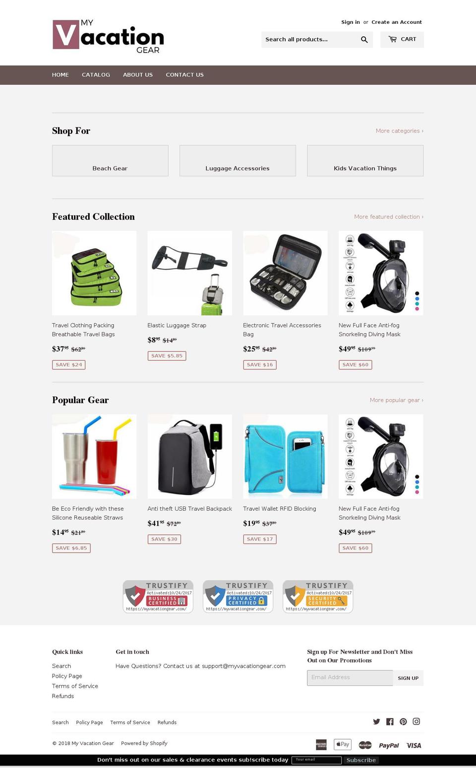 myvacationgear.com — Shopify storefront screenshot
