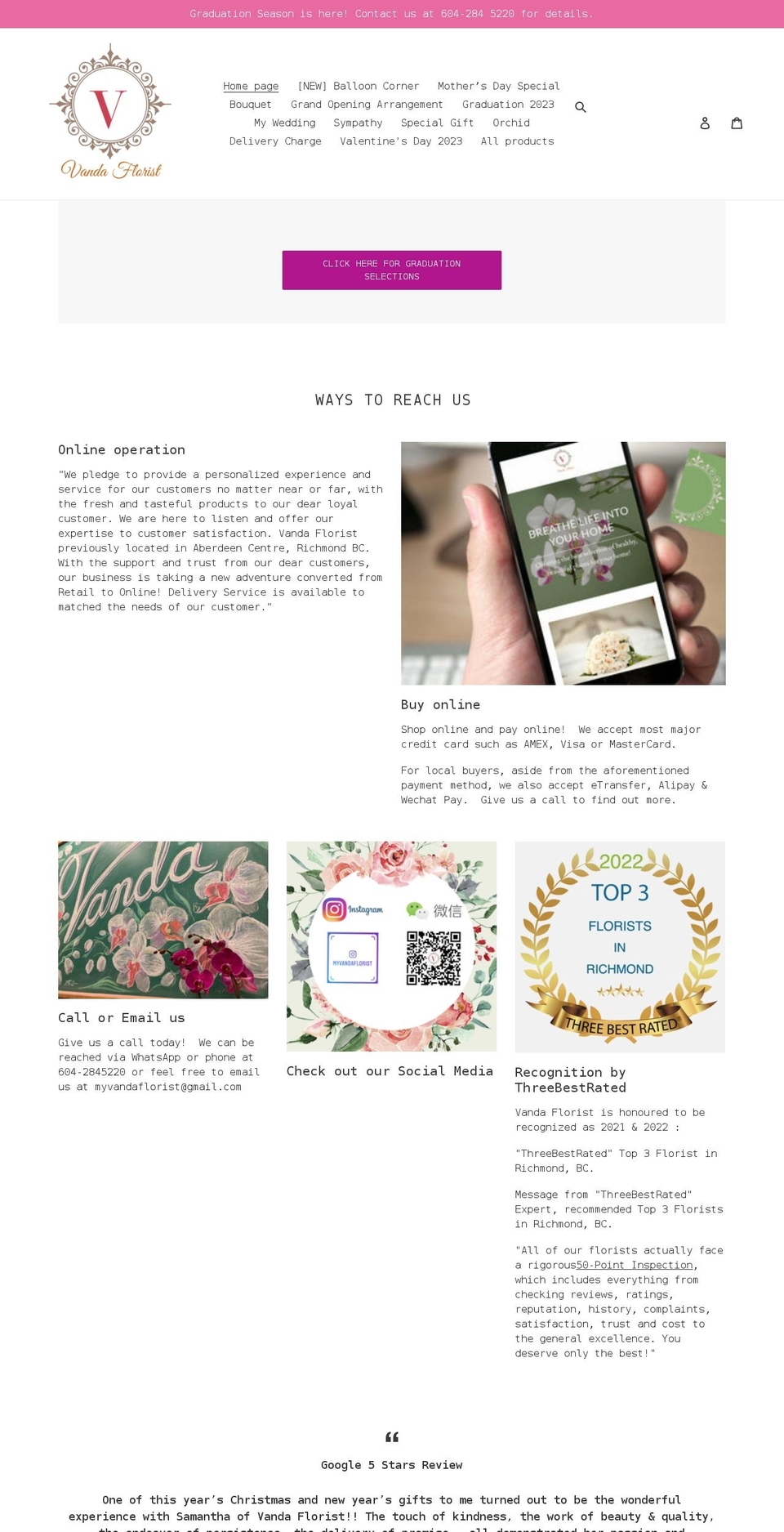 myvandaflorist.com shopify website screenshot