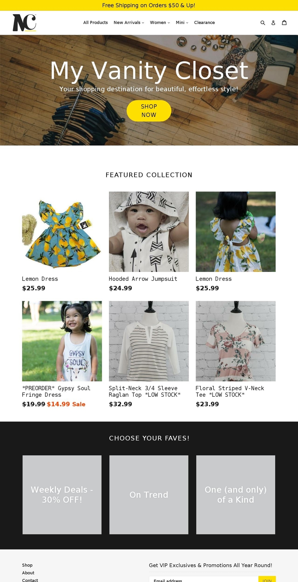 myvanitycloset.com shopify website screenshot