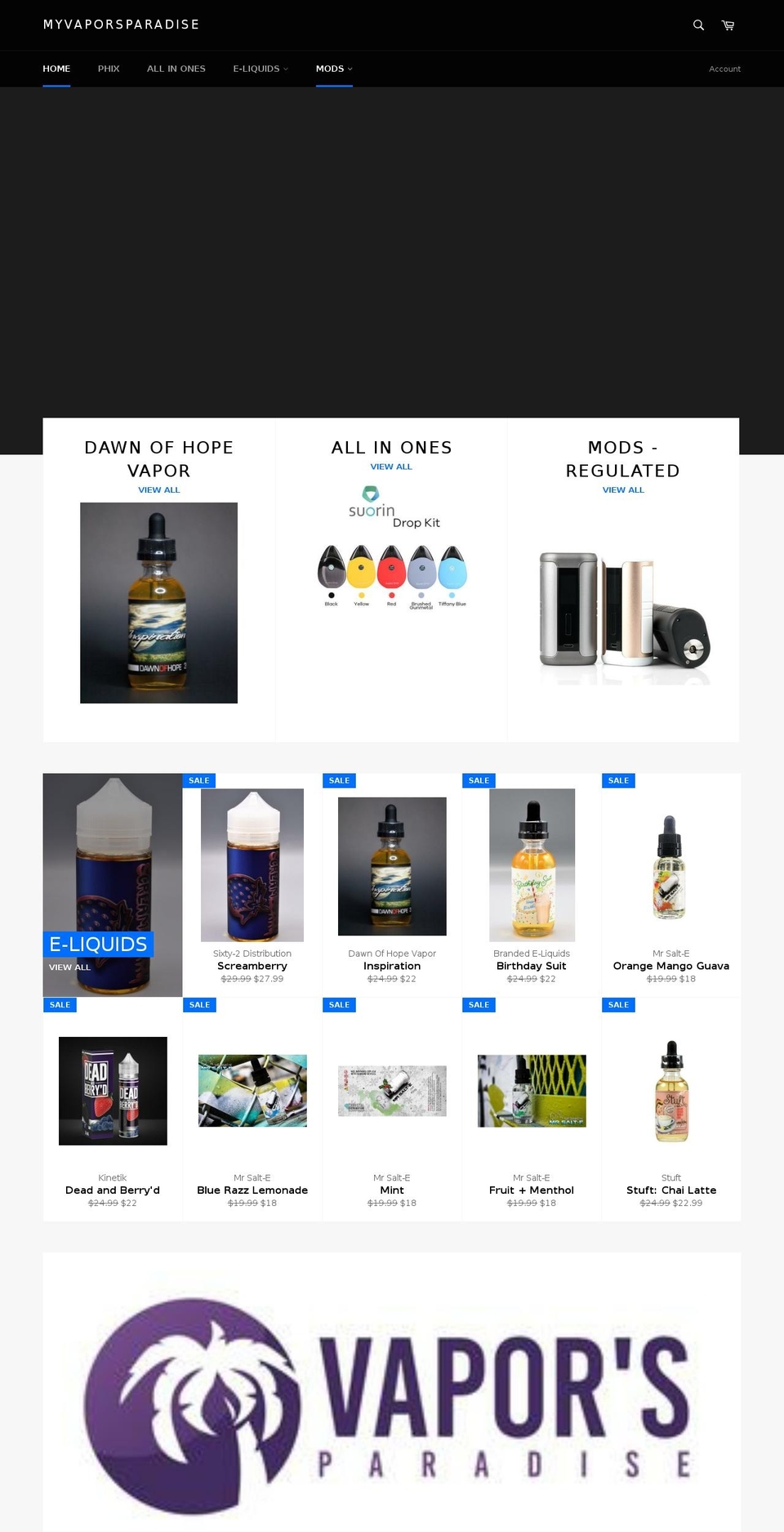 myvaporsparadise.com — Shopify storefront screenshot