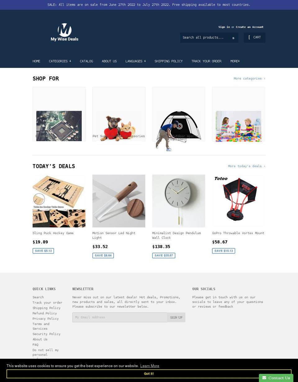 mywisedeals.com shopify website screenshot