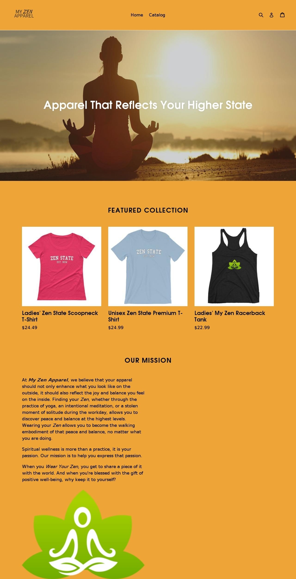 myzenapparel.com — Shopify storefront screenshot
