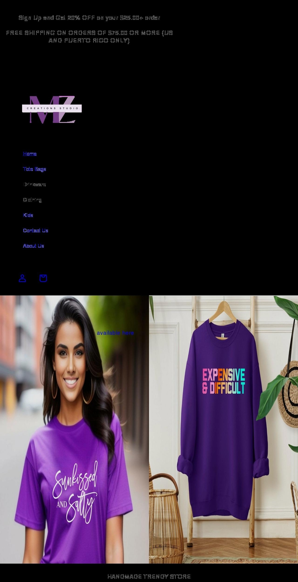 mz-creations.com shopify website screenshot
