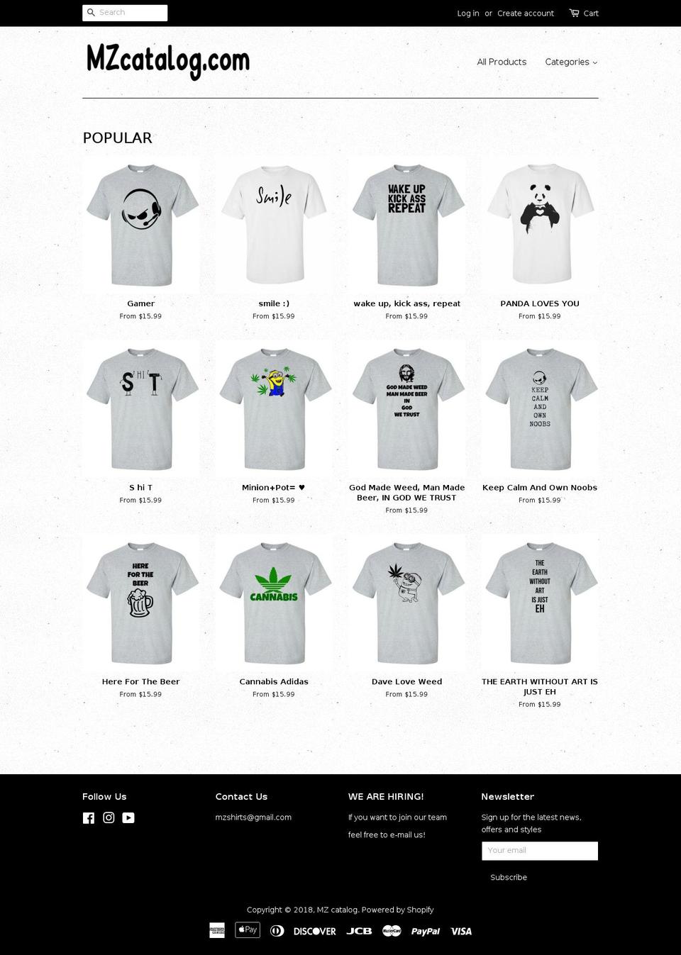 mz-tshirts.com — Shopify storefront screenshot