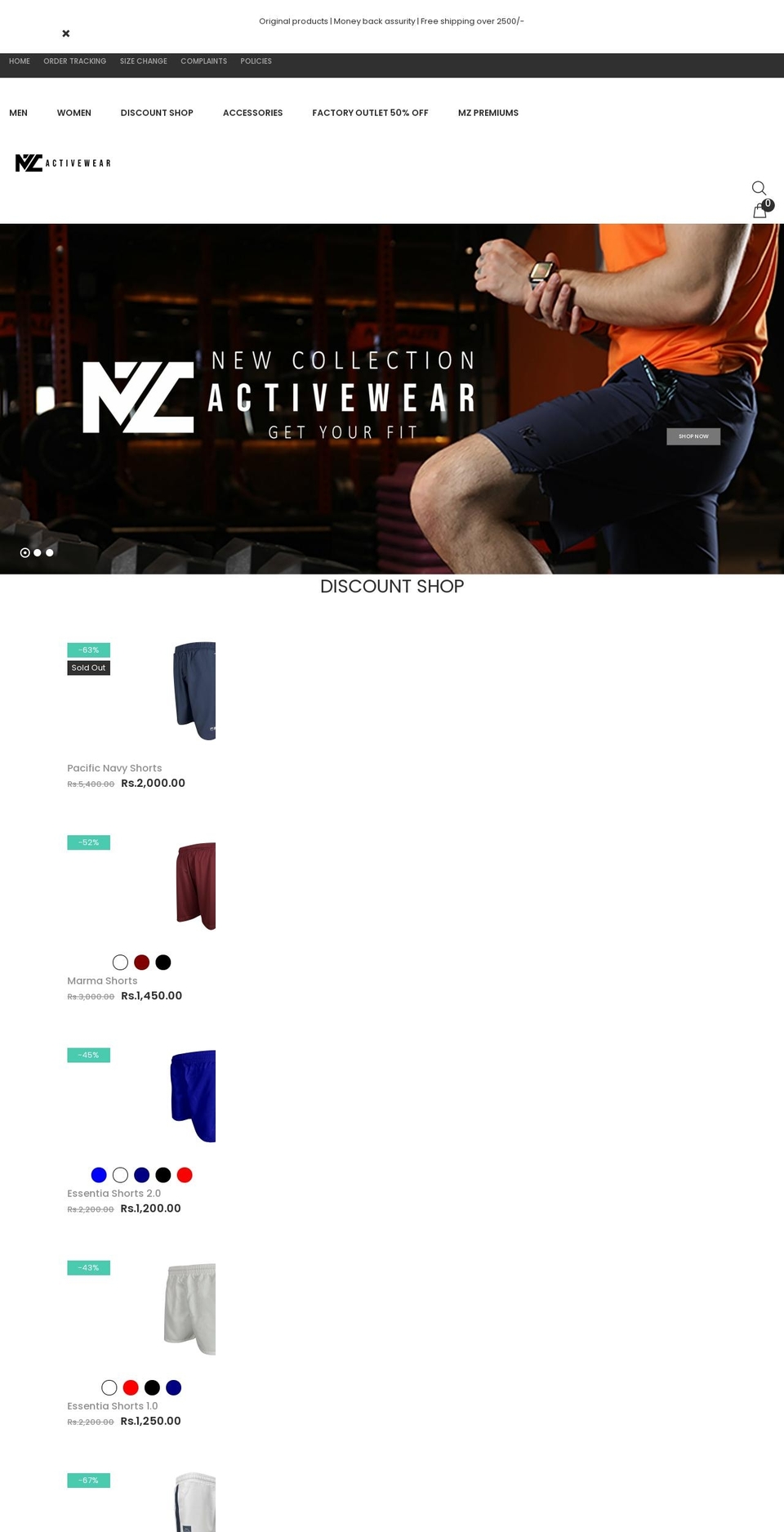 mzactivewear.com shopify website screenshot