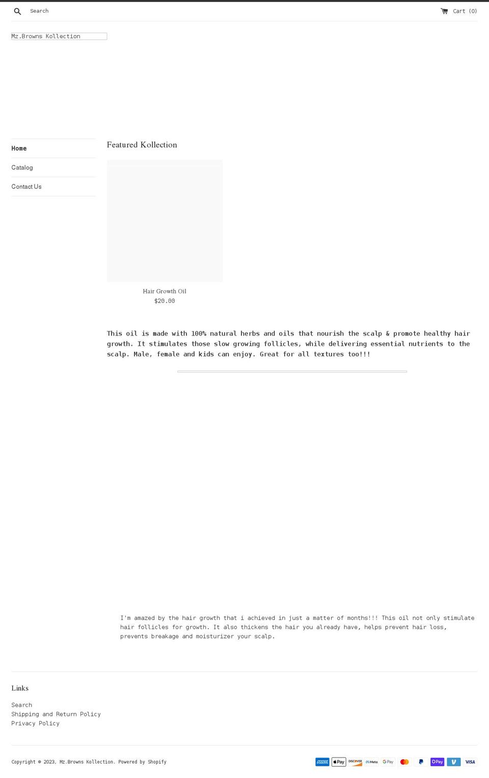 mzbrownskollection.com shopify website screenshot