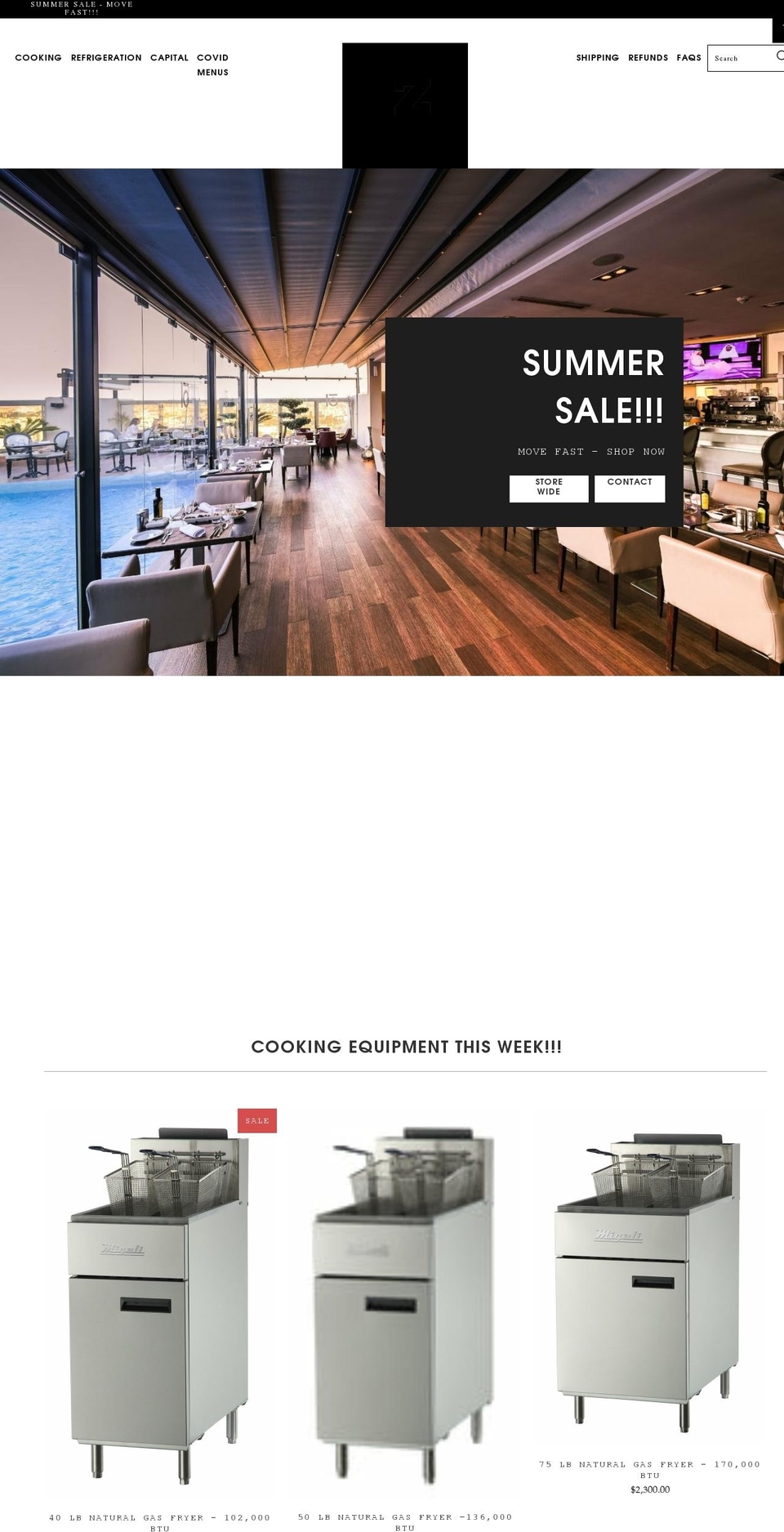 mzdrestaurantequipment.com shopify website screenshot